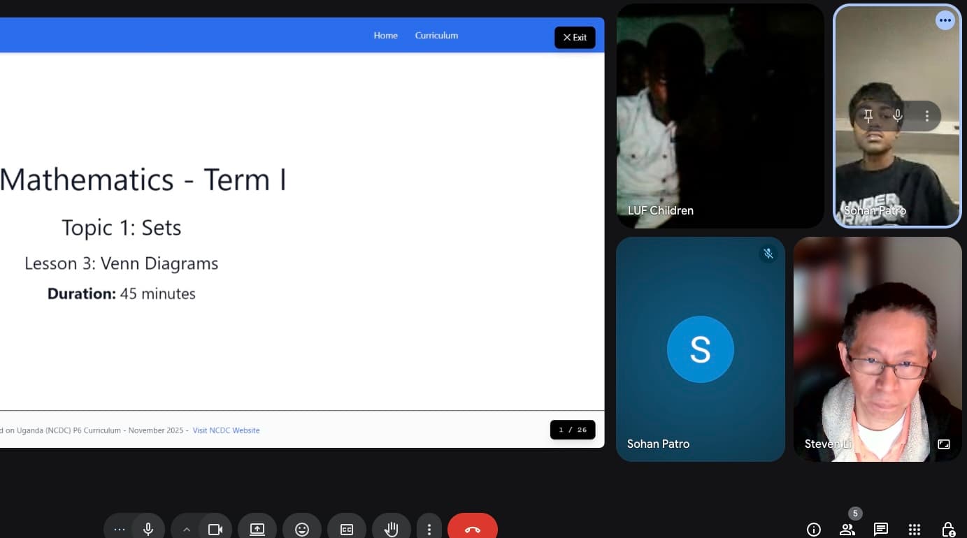 Sohan teaching Venn Diagrams lesson with LUF students via Google Meet